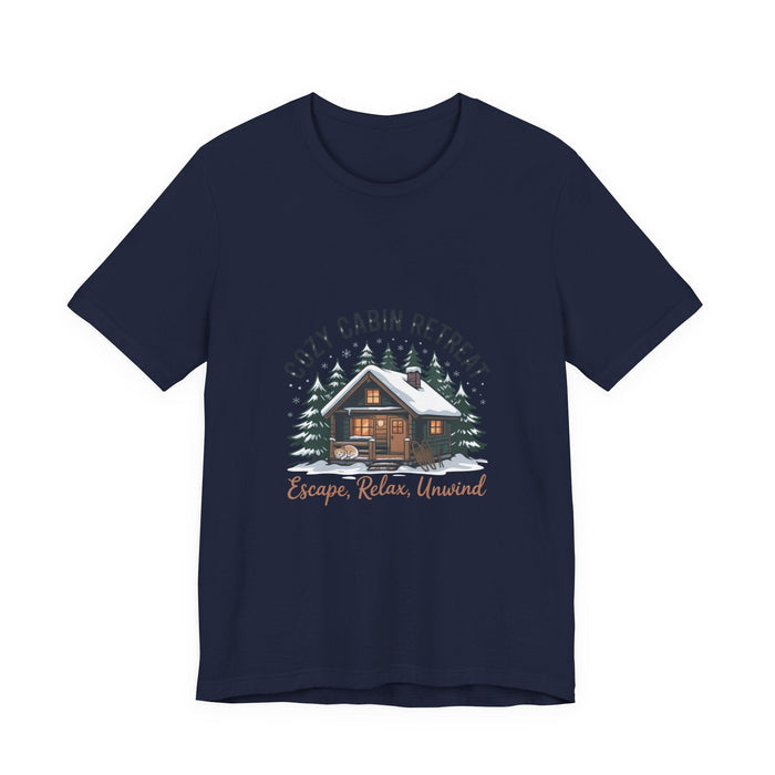 Cozy Cabin Retreat Tee | cabin vibes shirt, mountain silhouette design - FloofChonk