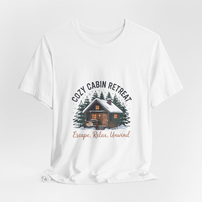 Cozy Cabin Retreat Tee | cabin vibes shirt, mountain silhouette design - FloofChonk