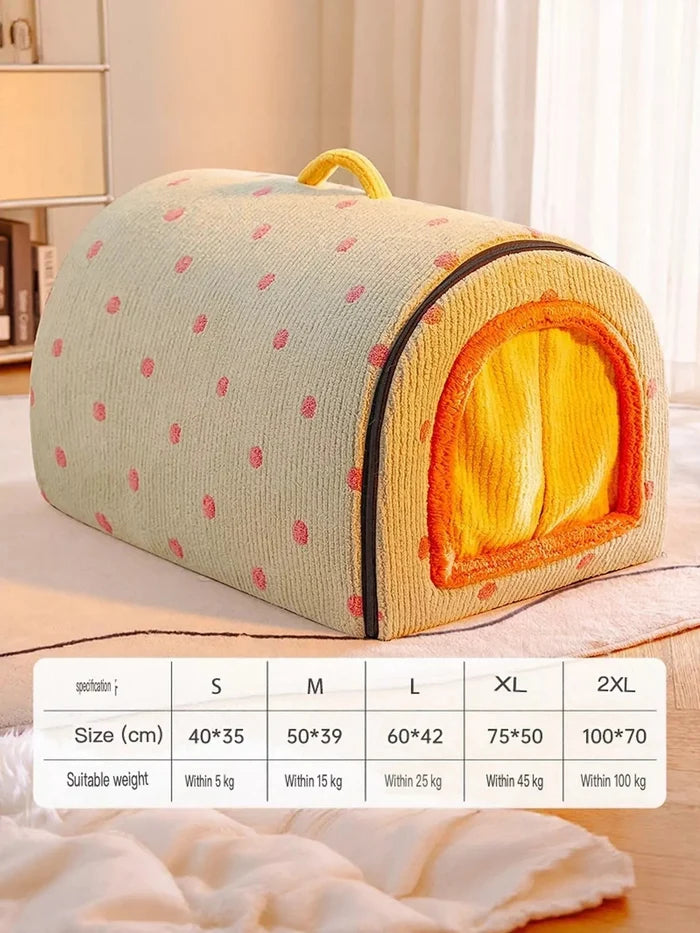 Cozy Polka Dot Pet Bed Cave with Handle - FloofChonk