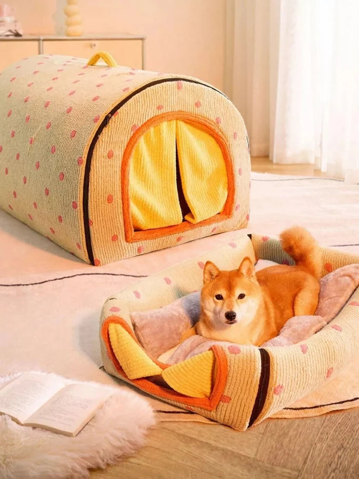 Cozy Polka Dot Pet Bed Cave with Handle - FloofChonk