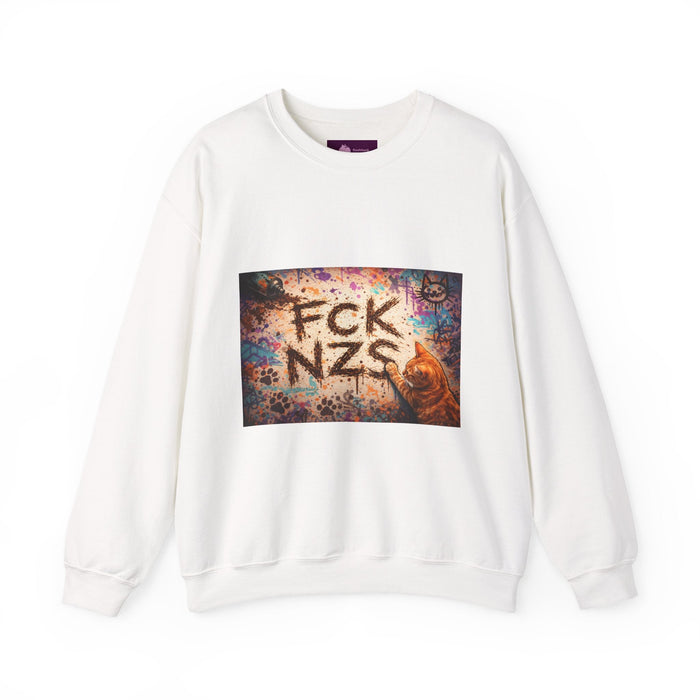 Crewneck Sweatshirt — 'FCK NZS' Graffiti Protest Design - FloofChonk
