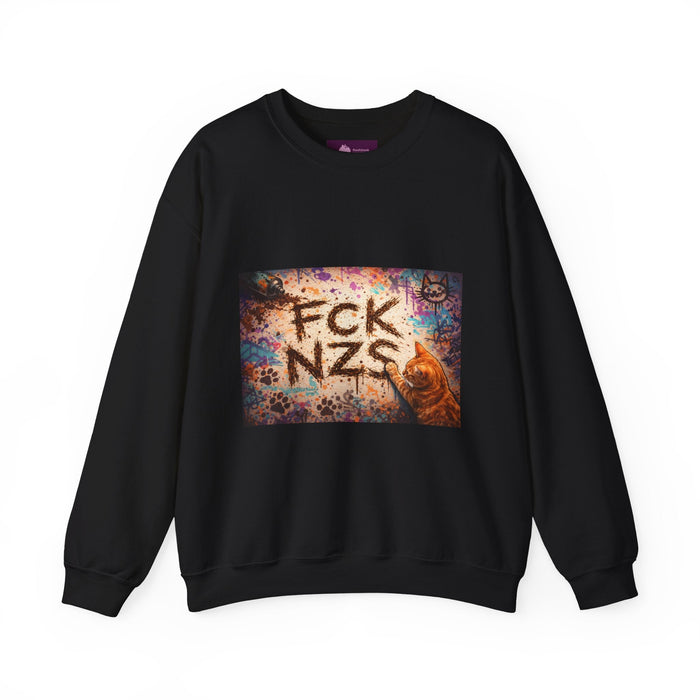 Crewneck Sweatshirt — 'FCK NZS' Graffiti Protest Design - FloofChonk