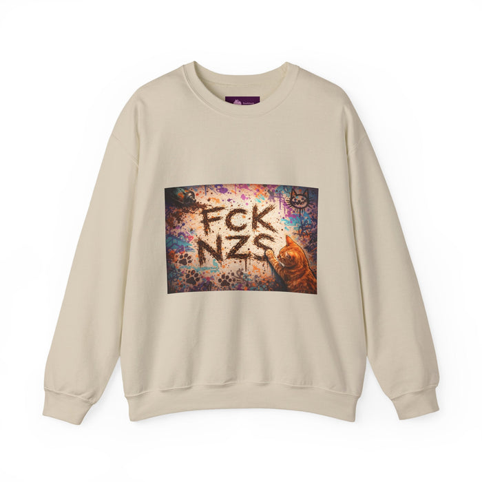 Crewneck Sweatshirt — 'FCK NZS' Graffiti Protest Design - FloofChonk