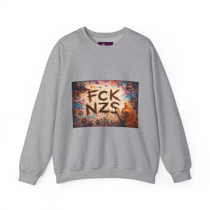Crewneck Sweatshirt — 'FCK NZS' Graffiti Protest Design - FloofChonk