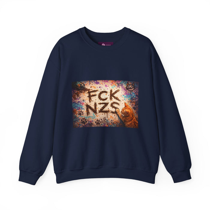 Crewneck Sweatshirt — 'FCK NZS' Graffiti Protest Design - FloofChonk