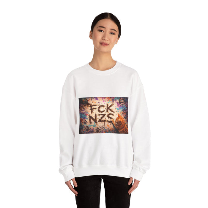 Crewneck Sweatshirt — 'FCK NZS' Graffiti Protest Design - FloofChonk