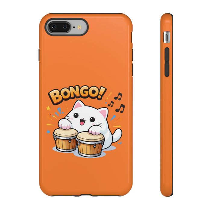 Cute Bongo Cat Phone Case — Orange Protective Tough Case with Drumming Cat Design - FloofChonk