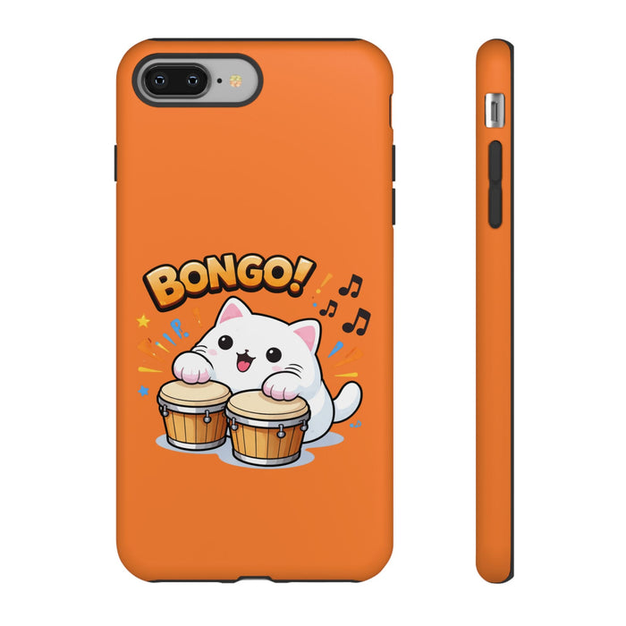 Cute Bongo Cat Phone Case — Orange Protective Tough Case with Drumming Cat Design - FloofChonk