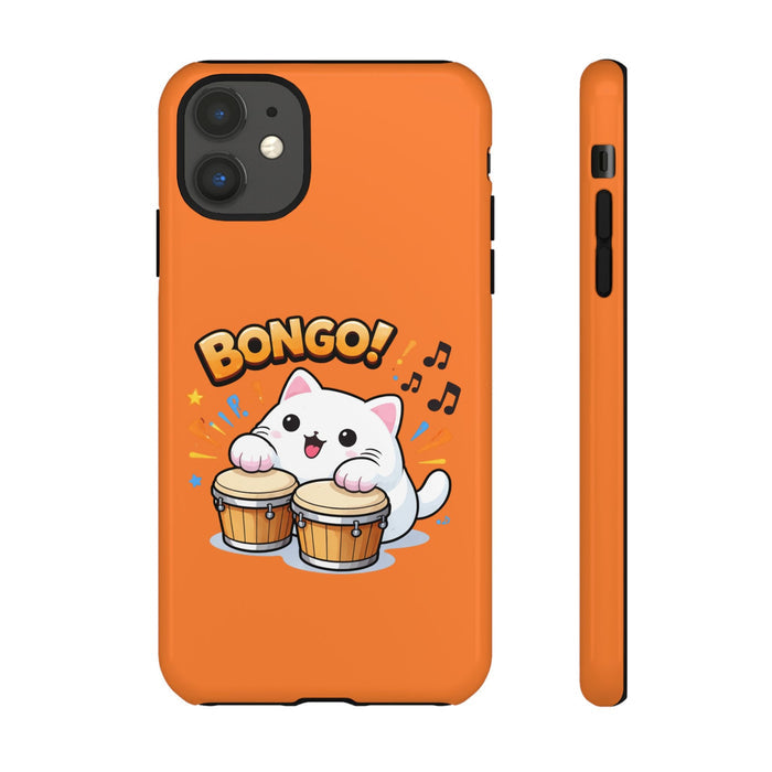 Cute Bongo Cat Phone Case — Orange Protective Tough Case with Drumming Cat Design - FloofChonk