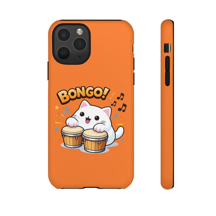 Cute Bongo Cat Phone Case — Orange Protective Tough Case with Drumming Cat Design - FloofChonk