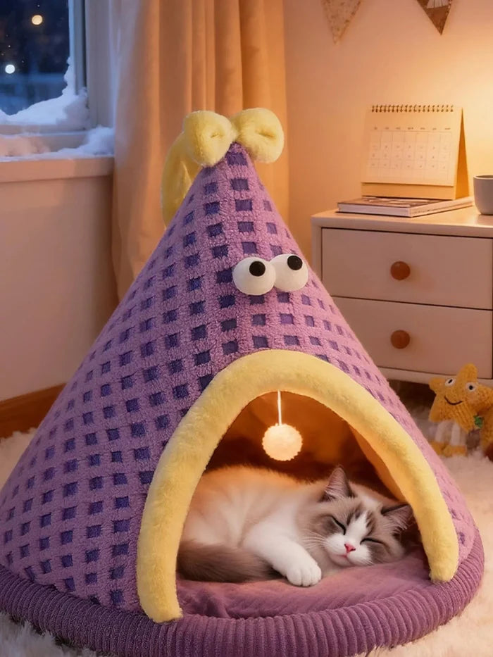 Cute Cartoon Style Pet Nest with Hanging Ball - FloofChonk