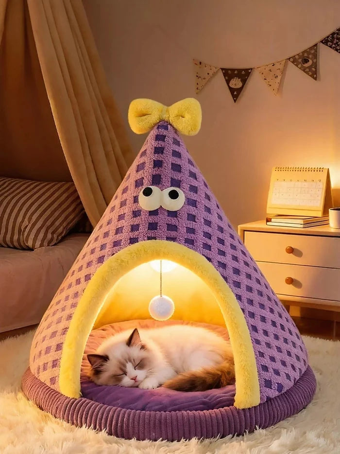 Cute Cartoon Style Pet Nest with Hanging Ball - FloofChonk