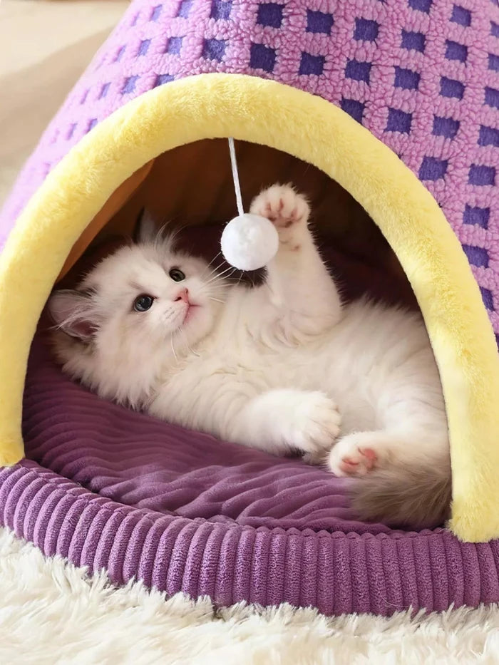Cute Cartoon Style Pet Nest with Hanging Ball - FloofChonk