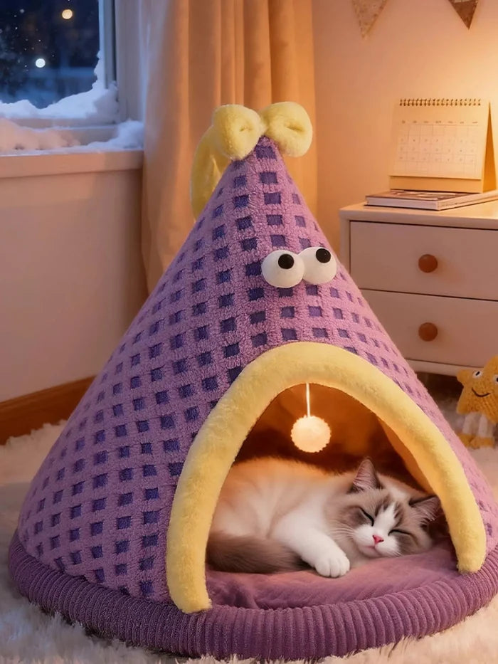 Cute Cartoon Style Pet Nest with Hanging Ball - FloofChonk