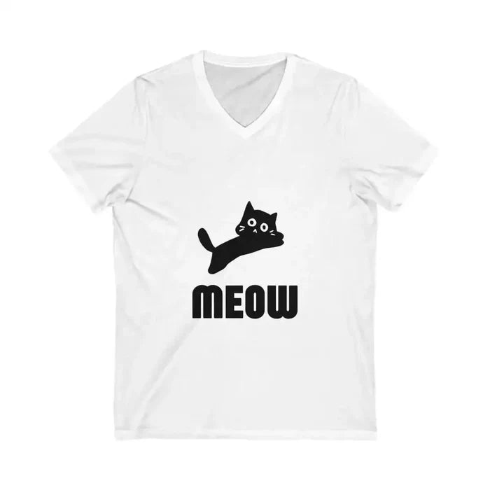 Cute Cat Meow Unisex V - Neck Tee - Perfect for Cat Lovers - FloofChonk