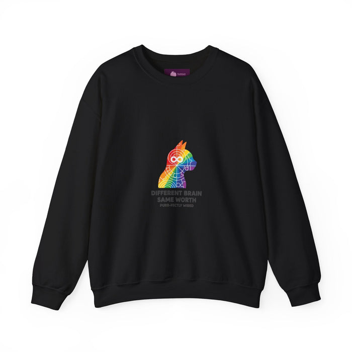 Different Brain Same Worth Crewneck Sweatshirt | neurodiversity, autistic pride - FloofChonk