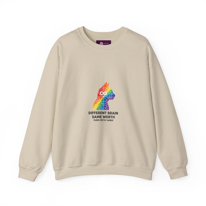 Different Brain Same Worth Crewneck Sweatshirt | neurodiversity, autistic pride - FloofChonk