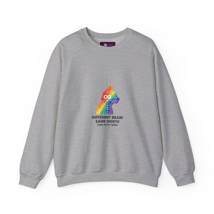 Different Brain Same Worth Crewneck Sweatshirt | neurodiversity, autistic pride - FloofChonk