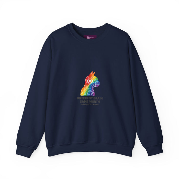 Different Brain Same Worth Crewneck Sweatshirt | neurodiversity, autistic pride - FloofChonk