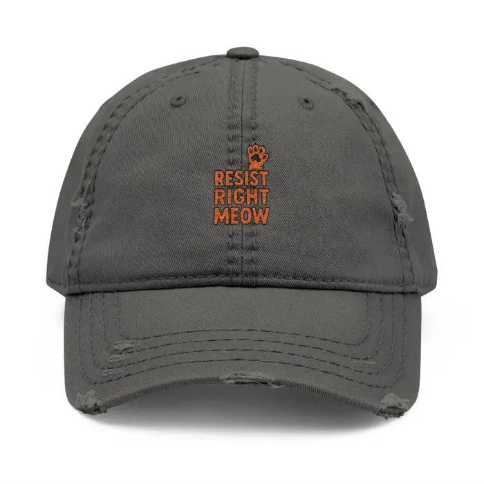 Distressed Dad Hat with 'Resist Right Meow' Embroidery - FloofChonk