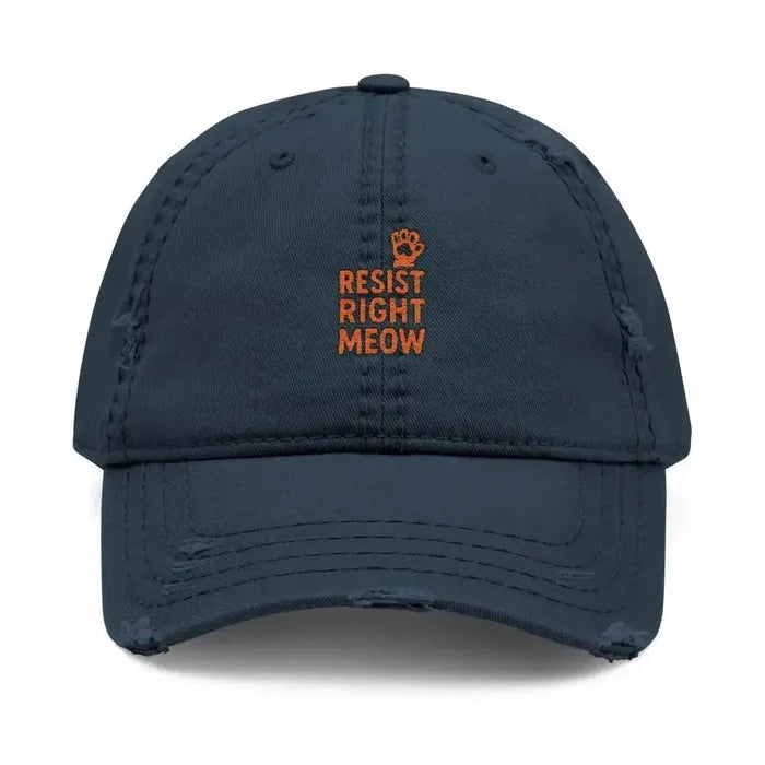Distressed Dad Hat with 'Resist Right Meow' Embroidery - FloofChonk