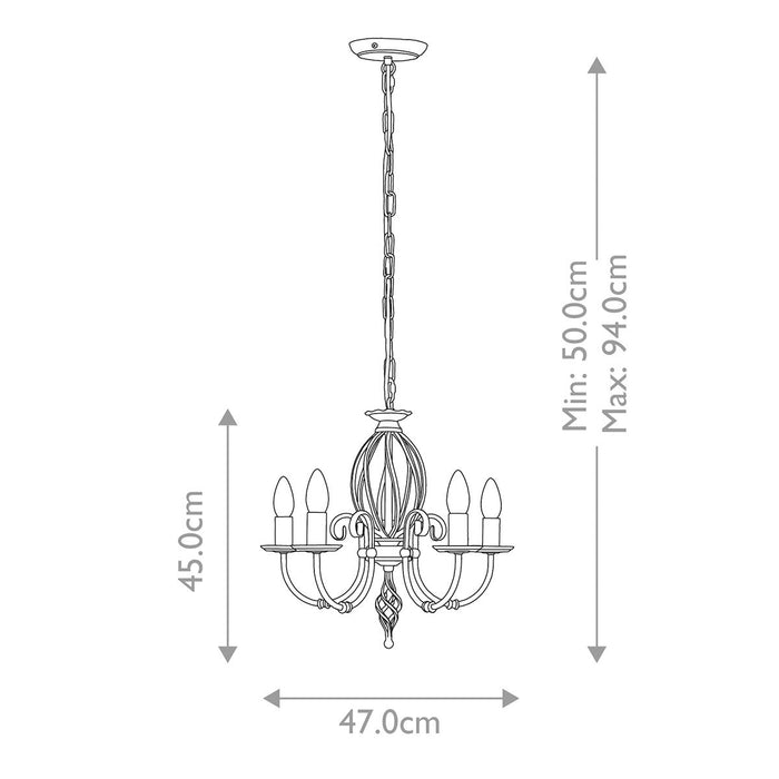 Elstead  Aged Brass 5 Light Chandelier — rear view