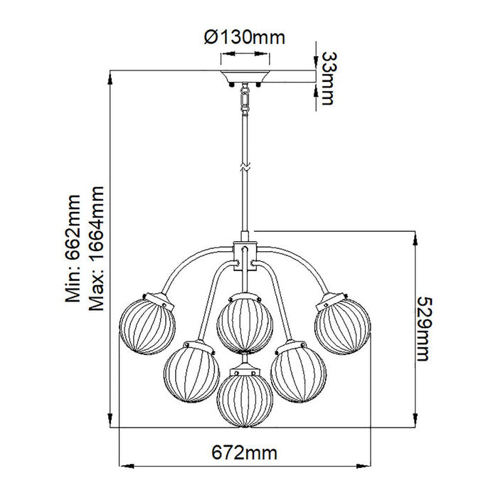 Elstead Cosmos 9 Light Brass & Cream Ceiling Pendant — close-up detail