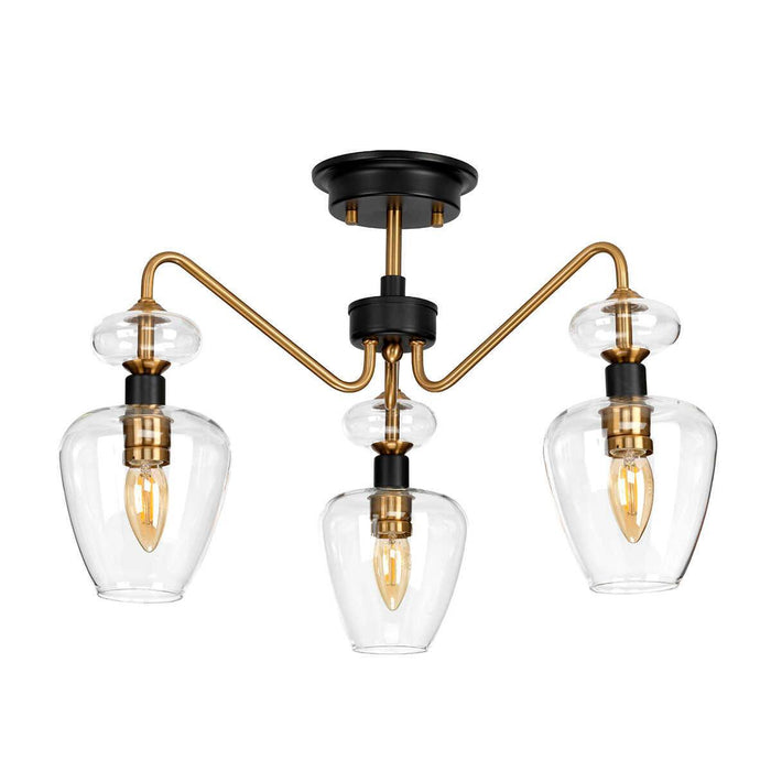 Elstead Lighting Armand 3 Light Semi Flush Brass Ceiling Light Living room close up