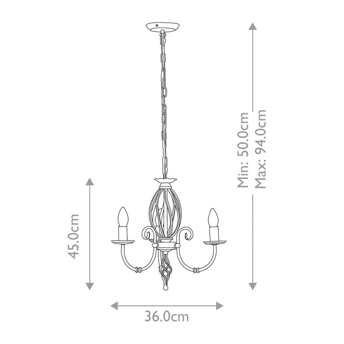 Elstead Lighting Artisan Black 3 Light Chandelier — rear view
