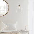 Elstow Glass & Chrome Easy Fit Ceiling Lamp Shade - above a bed in a bedroom