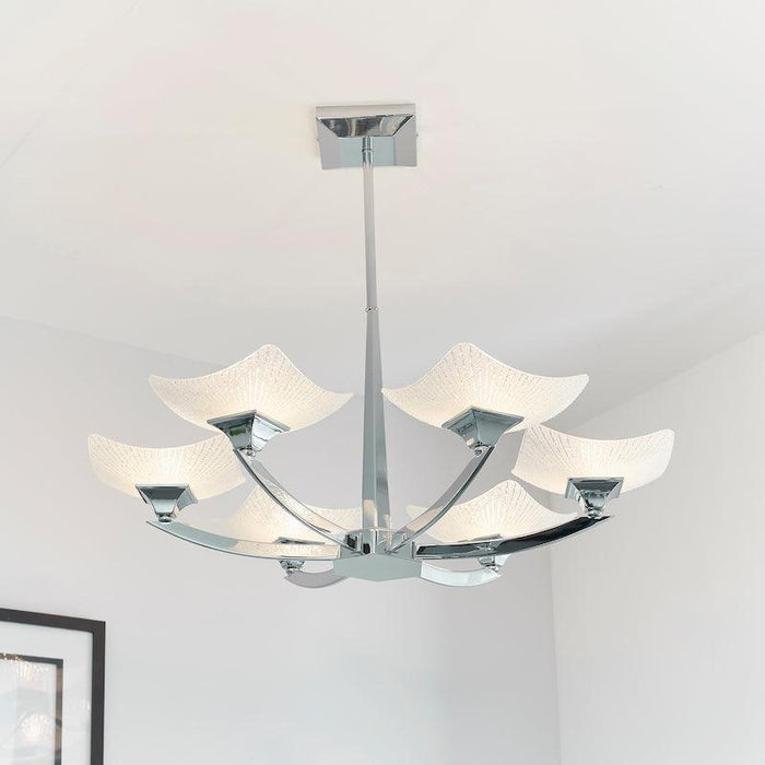Art Deco Ceiling Light - Ayres 6 Arm Chrome Finish Semi Flush Ceiling Light AYRES-6CH  close up