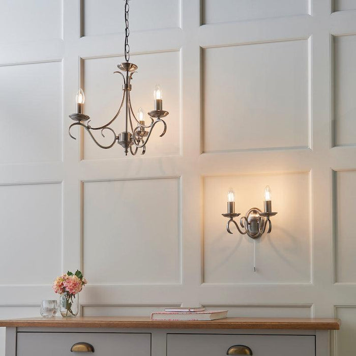 Traditional Ceiling Pendant Lights - Bernice Antique Brass Finish 3 Light Chandelier 2030-3AN 2030-3AN family