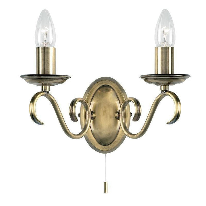 Traditional Wall Lights - Bernice Antique Brass Finish Twin Arm Wall Light 2030-2AN