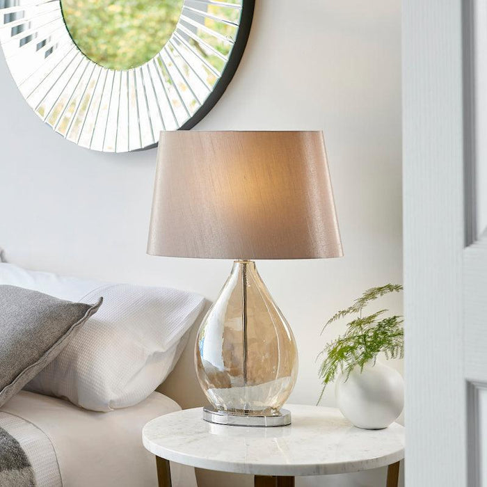 Endon Kew Gold Finish Glass And Mink Faux Silk Table Lamp 4