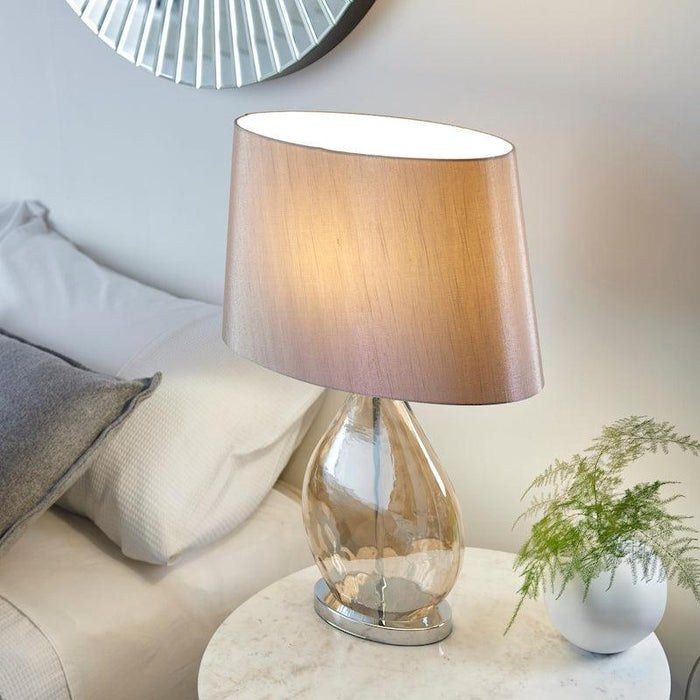 Endon Kew Gold Finish Glass And Mink Faux Silk Table Lamp 5