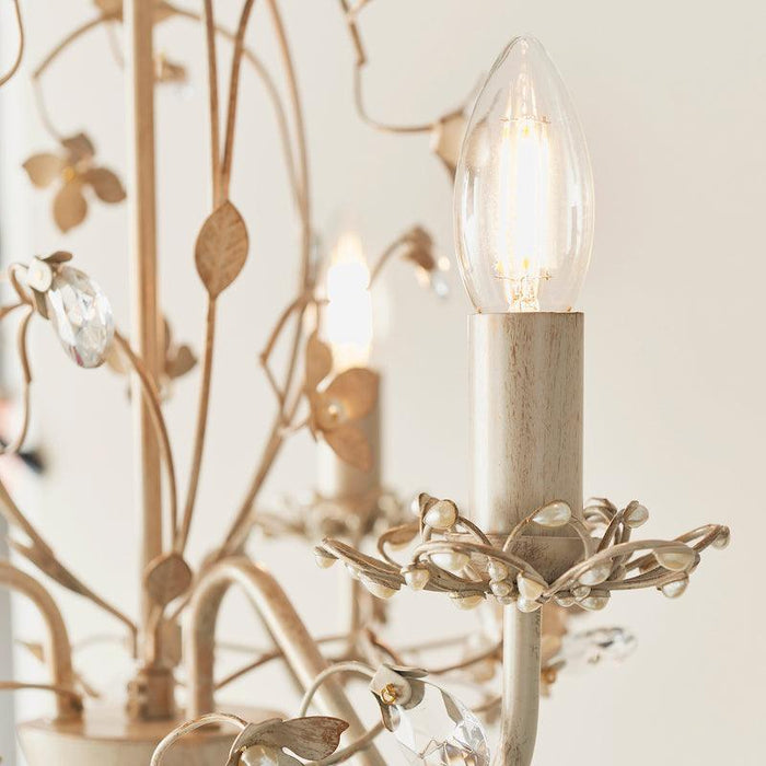 Traditional Ceiling Pendant Lights - Lullaby Cream And Gold Painted 3 Light Chandelier LULLABY-3CR bulb close up