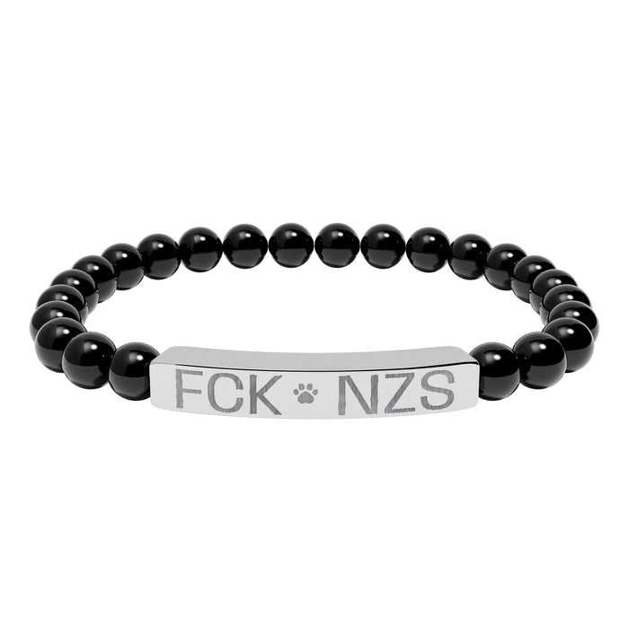 Engraved Natural Stone Stretch Bracelet — Custom Bar Bead Bracelet (e.g., "FCK NZS") - FloofChonk