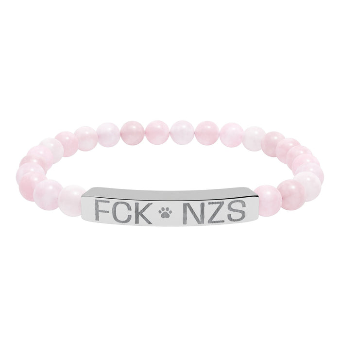 Engraved Natural Stone Stretch Bracelet — Custom Bar Bead Bracelet (e.g., "FCK NZS") - FloofChonk
