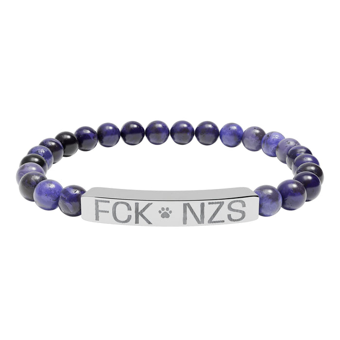 Engraved Natural Stone Stretch Bracelet — Custom Bar Bead Bracelet (e.g., "FCK NZS") - FloofChonk