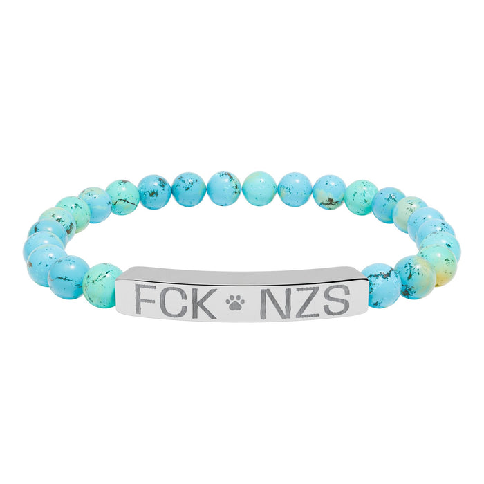 Engraved Natural Stone Stretch Bracelet — Custom Bar Bead Bracelet (e.g., "FCK NZS") - FloofChonk