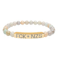 Engraved Natural Stone Stretch Bracelet — Custom Bar Bead Bracelet (e.g., "FCK NZS") - FloofChonk