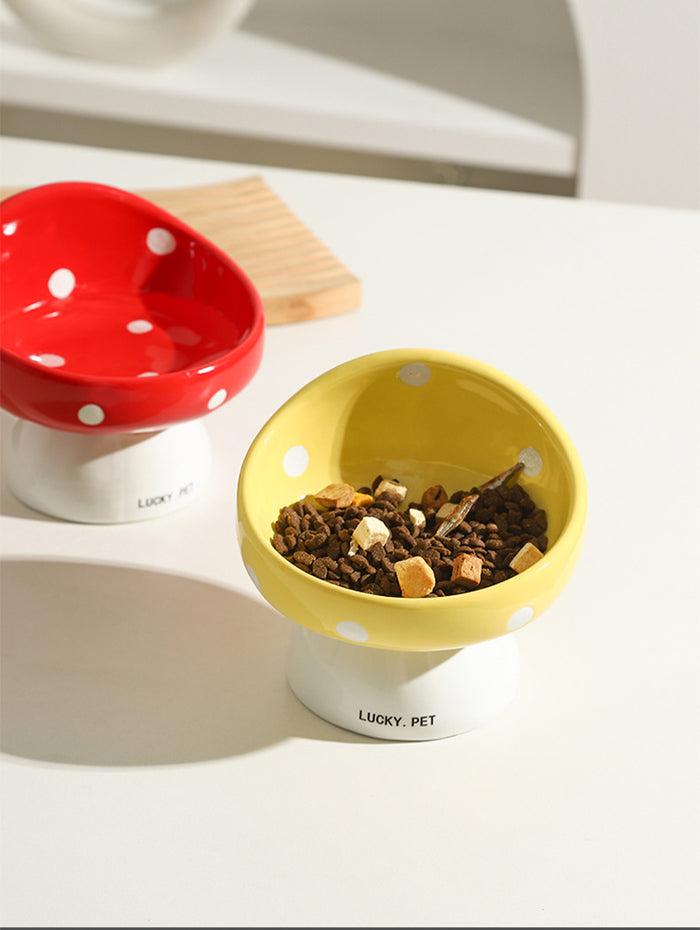 Ensemble de bols en céramique pour animaux de compagnie en forme de champignons (rouge et jaune)