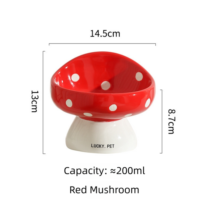 Ensemble de bols en céramique pour animaux de compagnie en forme de champignons (rouge et jaune)