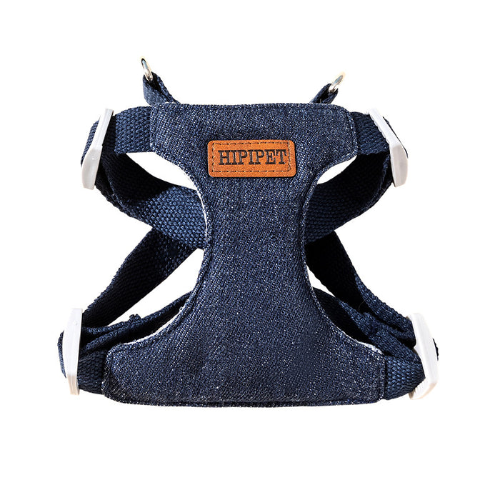 Ensemble harnais et laisse en denim pour chien, gilet pour chiot ajustable anti-traction