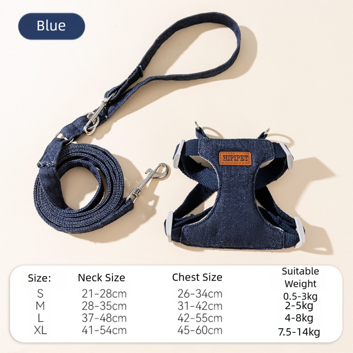 Ensemble harnais et laisse en denim pour chien, gilet pour chiot ajustable anti-traction