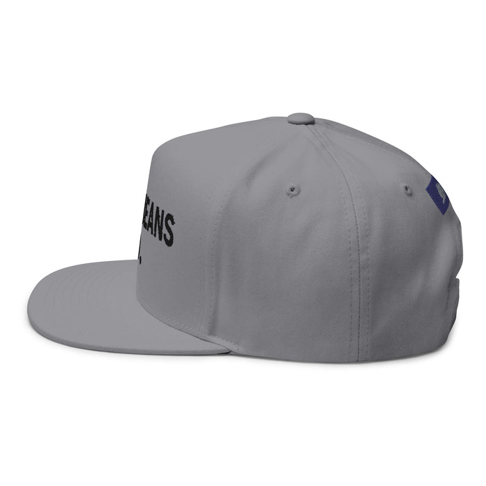 Flat Bill Cap — "Meow Means No." Embroidered Cat Attitude Snapback - FloofChonk