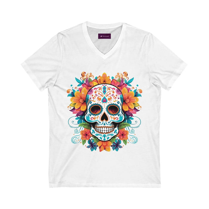 Floral Sugar Skull V-Neck Tee - Day of the Dead Shirt - FloofChonk