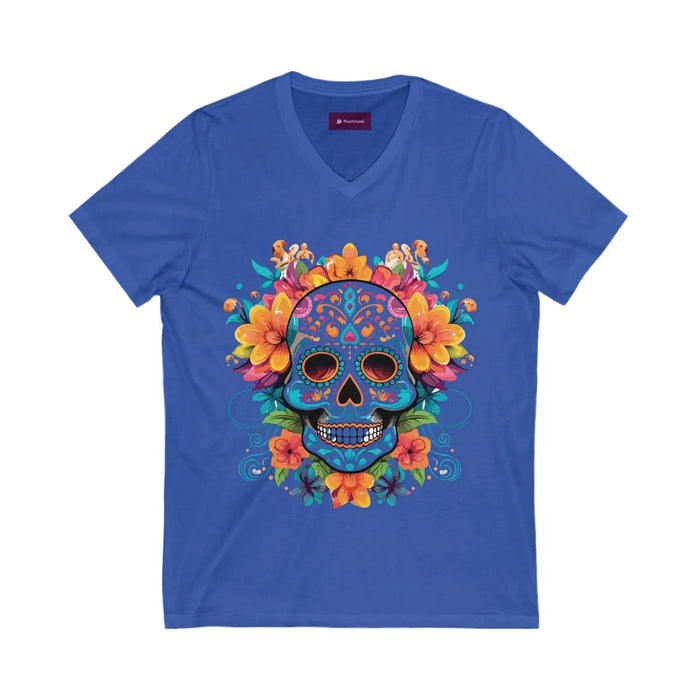 Floral Sugar Skull V-Neck Tee - Day of the Dead Shirt - FloofChonk