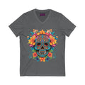 Floral Sugar Skull V-Neck Tee - Day of the Dead Shirt - FloofChonk