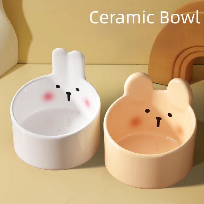 Gamelle double en céramique pour chat avec motif lapin et ours